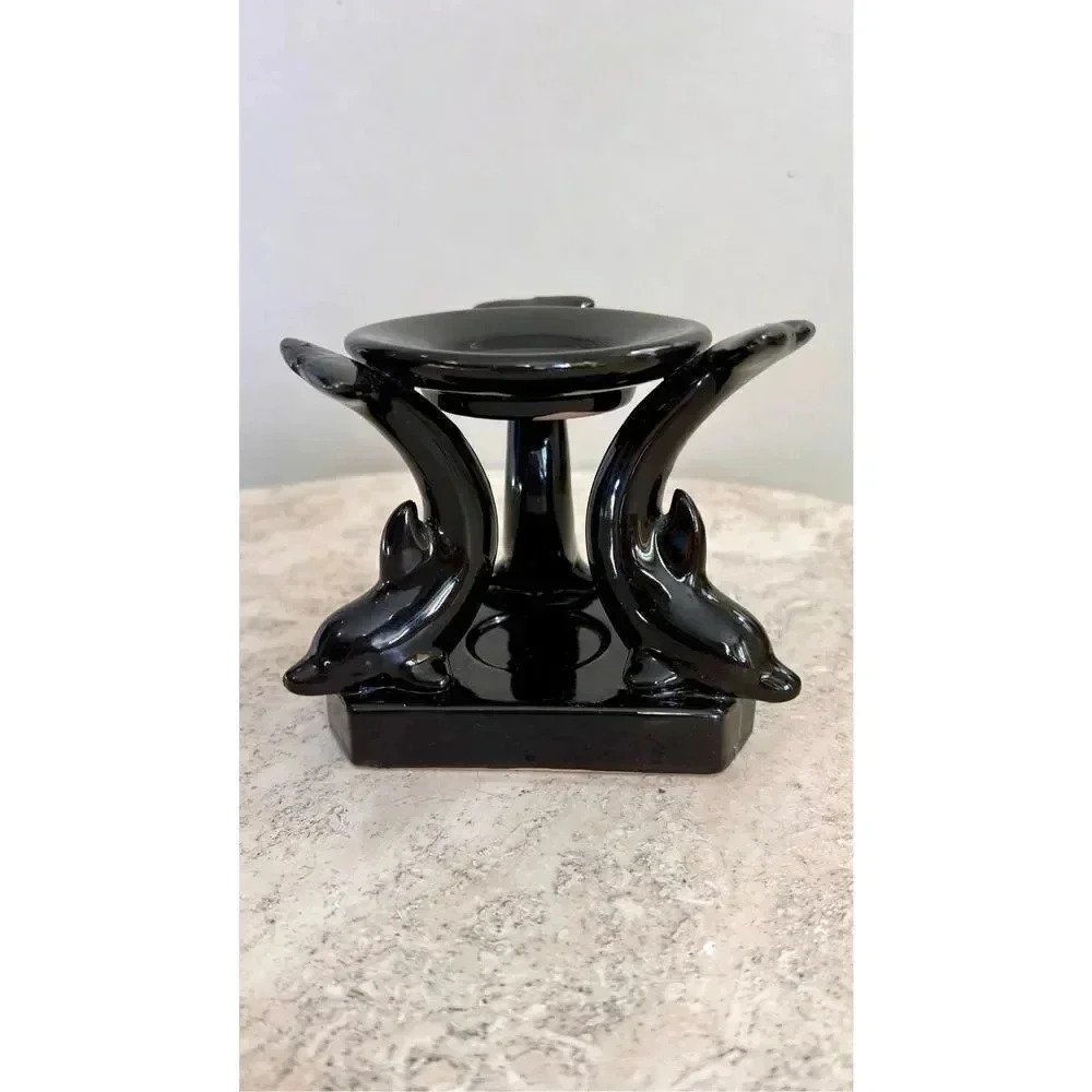 Dark Brown Vintage Oil Wax Burner Dolphin Ceramic Candle Holder Beach Home Decor